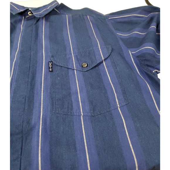 LEVIS MENS VINTAGE 80S DIAMOND LABEL BUTTON UP LONG SLEEVE SHIRT BLUE SIZE L - Picture 6 of 13